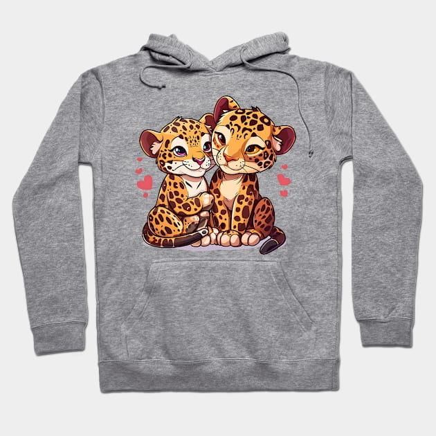 Valentine Cartoon Jaguar Couple Hoodie by Chromatic Fusion Studio